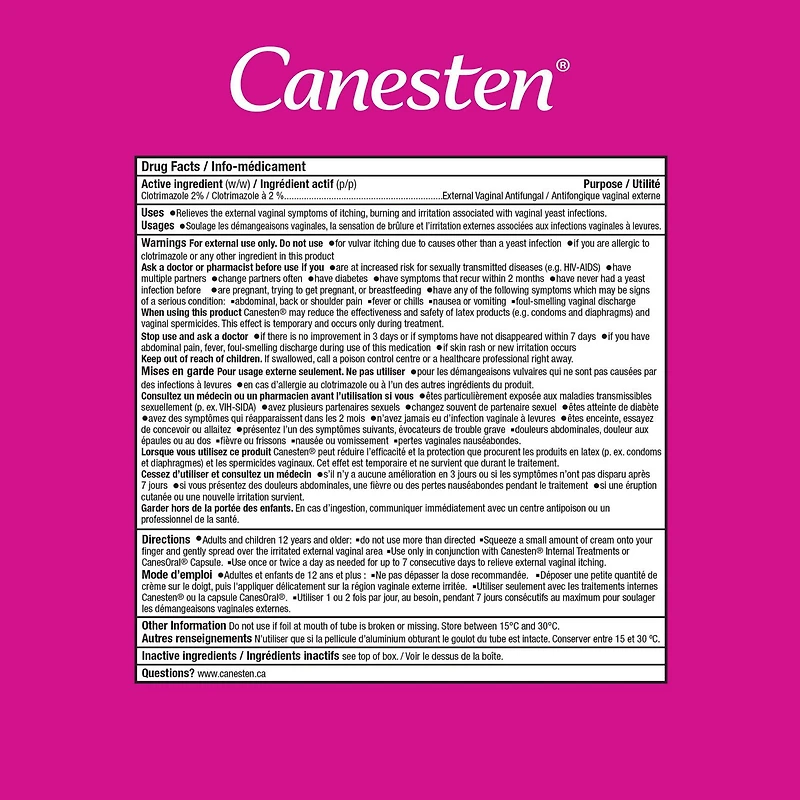Canesten® Crème antifongique externe extra forte contre les infections à levures, soulagement des démangeaisons et de la sensation de brûlure