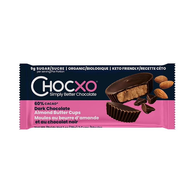 Chocxo moules au beurre d'amande et au chocolat noir biologique, 60% cocao