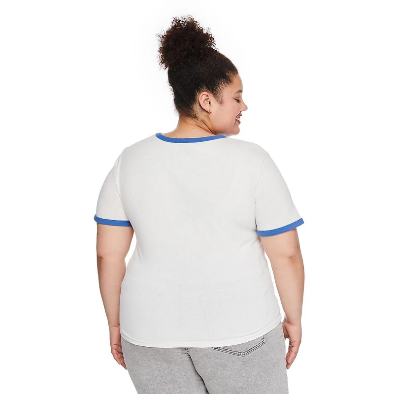 T-shirt à bordure contrastante Stitch Disney Plus pour femmes Tailles 1X-4X