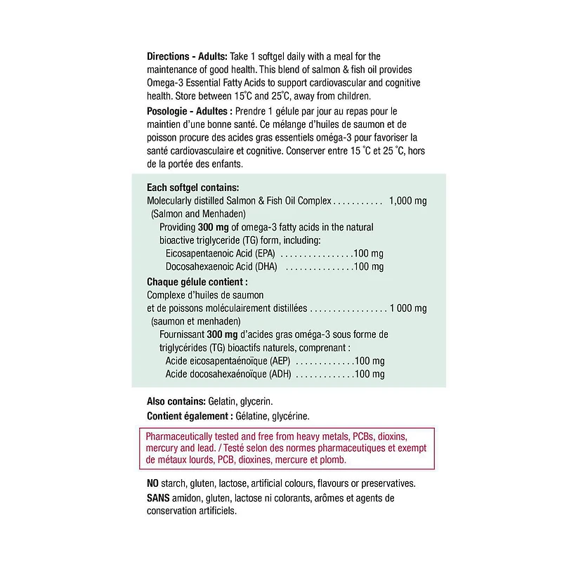 Jamieson Salmon & Fish Oils  1,000 mgOmega-3 Complex Softgels, 150+50 softgels