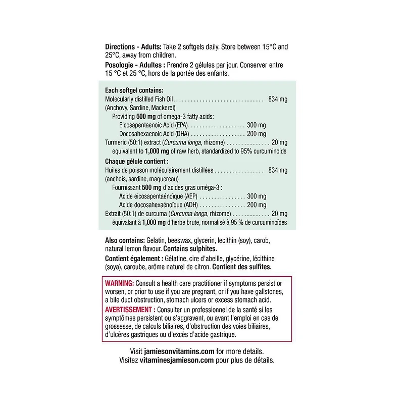 Jamieson Oméga et Curcuma - Sans arrière-goût de poisson 75 gélules
