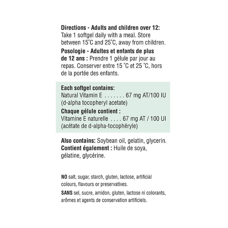 Jamieson Gélules de Vitamine E 100 UI/67 mg AT