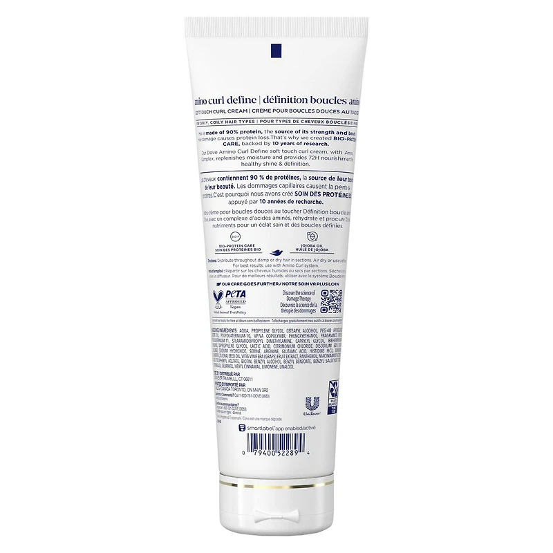 Crème Boucles Dove pour Cheveux Bouclés, Frisés Amino Curl avec Technologie Bio-Protein Care + Complexe Amino 236mL