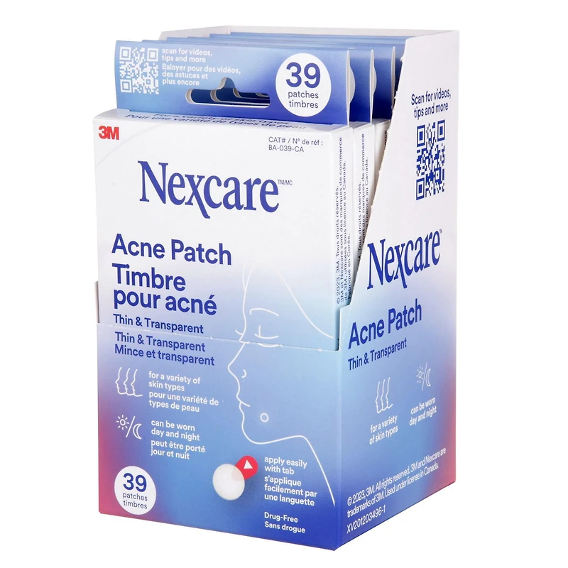 Nexcare™ Thin and Transparent Acne Patch BA-039-CA, 1 mm x 15 mm x 12 mm + 1 mm x 24 mm x 10 mm, Nexcare™ Acne Patch BA-039-CA