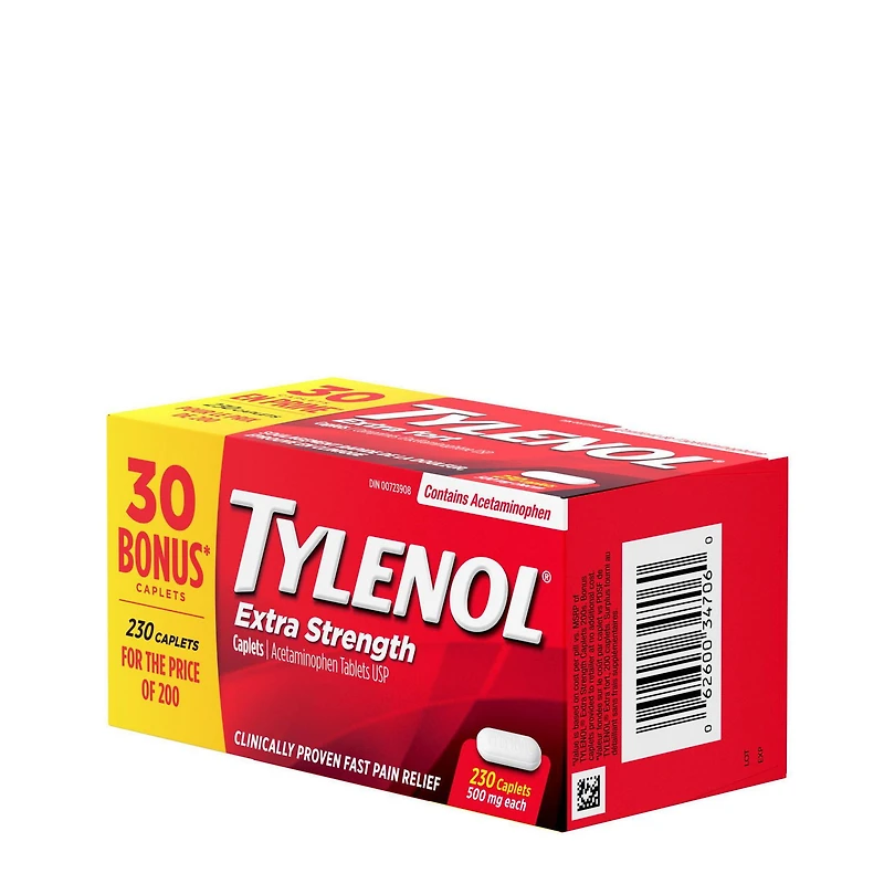 Tylenol Extra Strength Pain Relief Acetaminophen 500mg Caplets, Bonus Pack, 230 Count