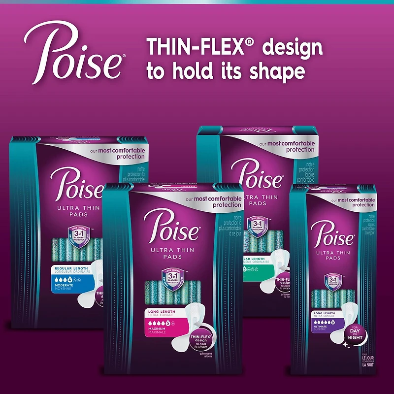 Poise Ultra Thin Incontinence Pads, 4 Drop Moderate Absorbency, Long Length, 48 Count