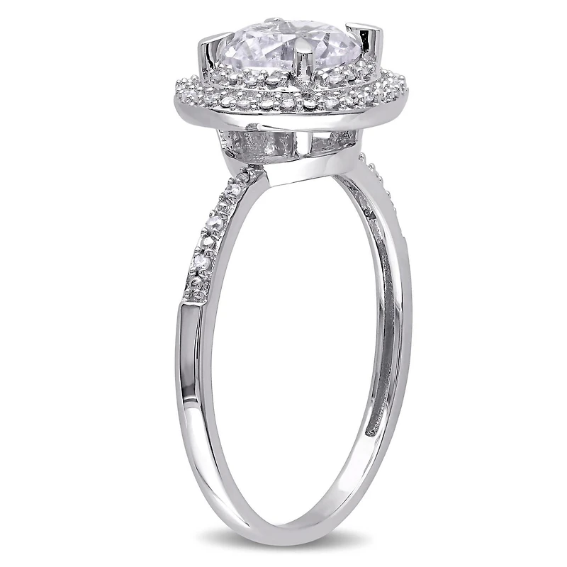 Miabella 1.63 Carat T.G.W. Created White Sapphire and Diamond-Accent 10 K White Gold Halo Ring