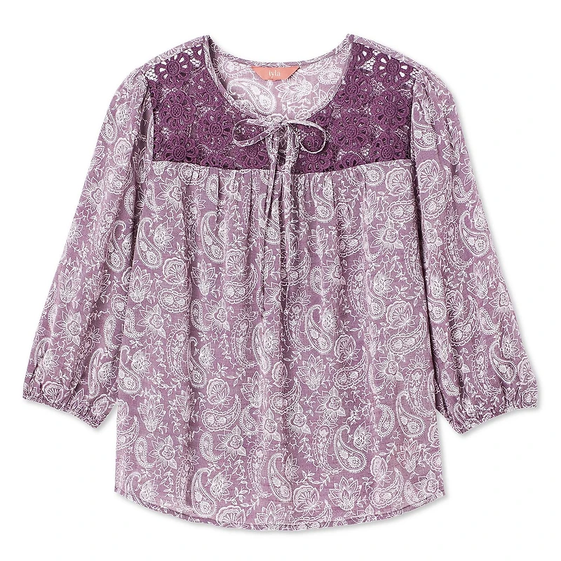 Iyla Women's Lace Trim Peasant Blouse