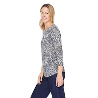 T-shirt à manches 3/4 à motif usé Iyla pour femmes Tailles P-TTG