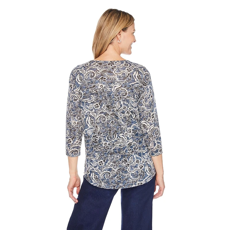 T-shirt à manches 3/4 à motif usé Iyla pour femmes Tailles P-TTG