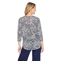 T-shirt à manches 3/4 à motif usé Iyla pour femmes Tailles P-TTG