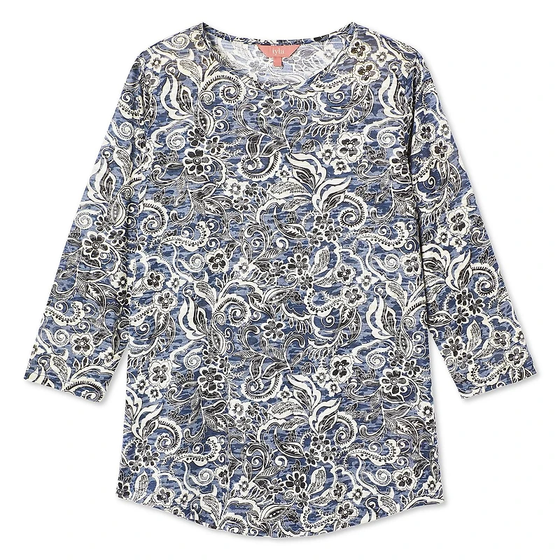T-shirt à manches 3/4 à motif usé Iyla pour femmes Tailles P-TTG