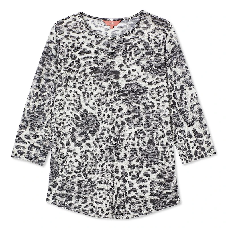 Iyla Women's 3/4 Sleeve Burnout Tee, Sizes S-XXL