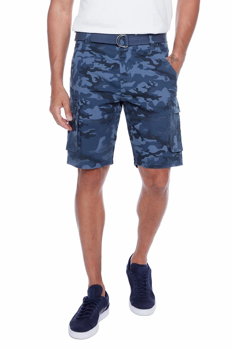 Jeaniologie ™ Short Cargo Ceinturé pour Homme - Camo bleu Taille 28-38