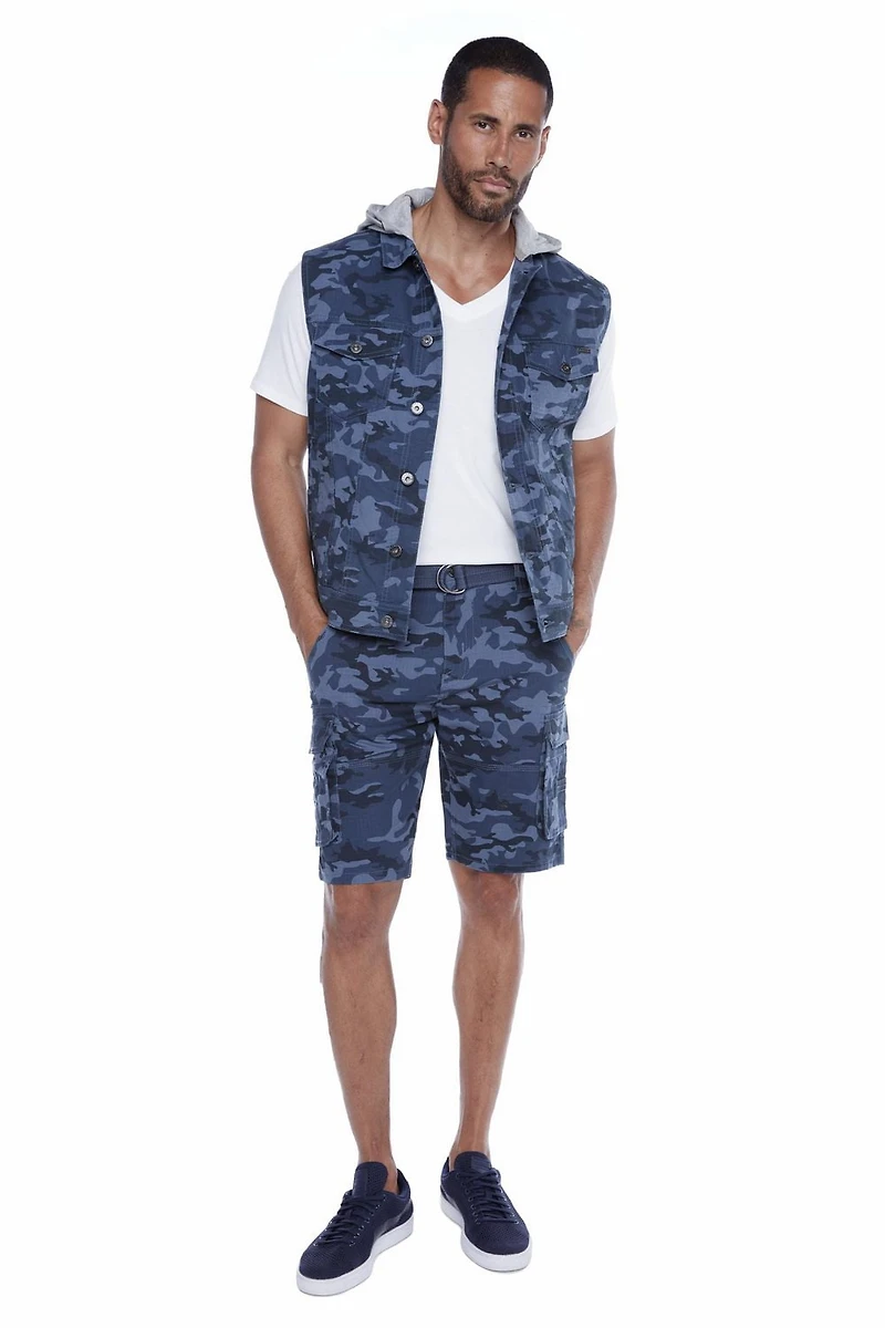 Jeaniologie ™ Short Cargo Ceinturé pour Homme - Camo bleu Taille 28-38