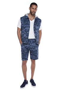 Jeaniologie ™ Short Cargo Ceinturé pour Homme - Camo bleu Taille 28-38