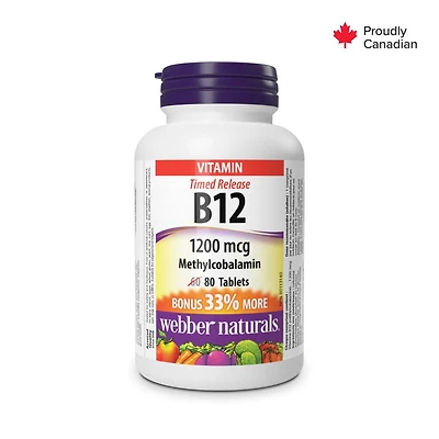 Vitamine B12 à libération lente Méthylcobalamine 1 200 mcg 80 comprimés