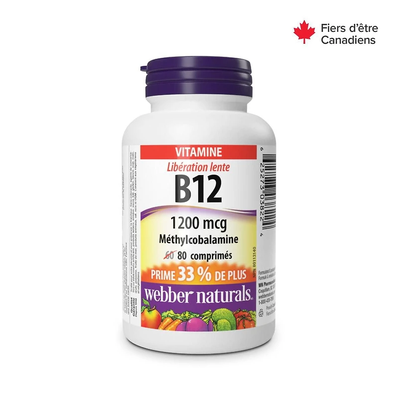 Vitamine B12 à libération lente Méthylcobalamine 1 200 mcg 80 comprimés