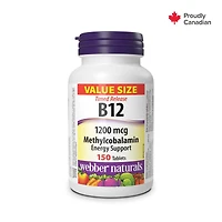 Webber Naturals Timed-Release Vitamin B12 Methylcobalamin 1200 mcg, Helps form red blood cells, 150 Tablets