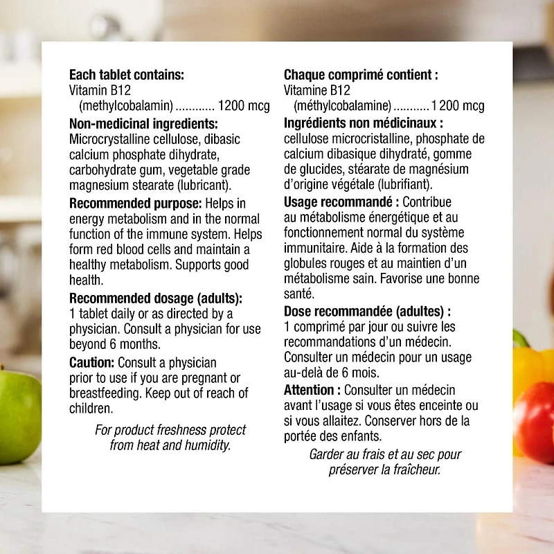 Webber Naturals Timed-Release Vitamin B12 Methylcobalamin 1200 mcg, Helps form red blood cells, 150 Tablets