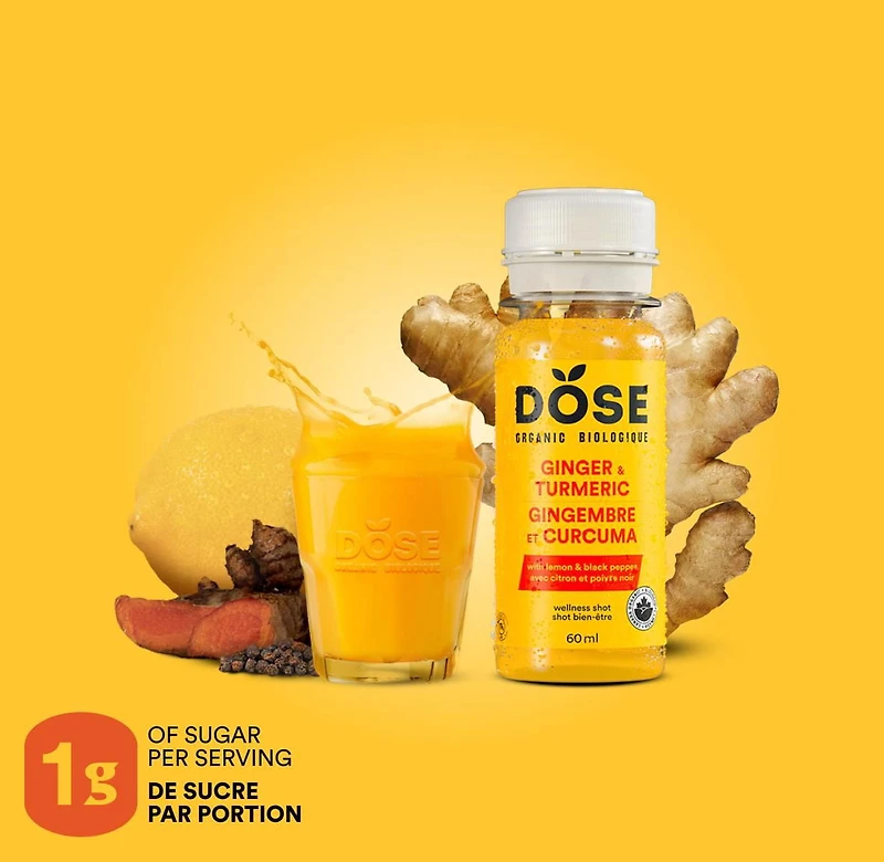 DOSE Organic Ginger and Turmeric shot, 60 mL