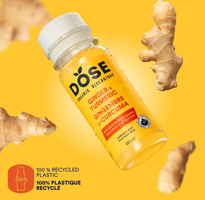 Shot biologique au gingembre et au curcuma DOSE 60 mL