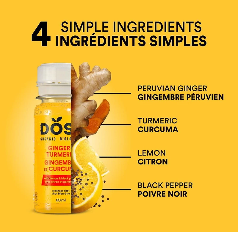 Shot biologique au gingembre et au curcuma DOSE 60 mL