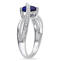 Bague de forme cœur Tangelo avec saphir bleu synthétique 1,88 CT PBT et accents de diamants en argent sterling