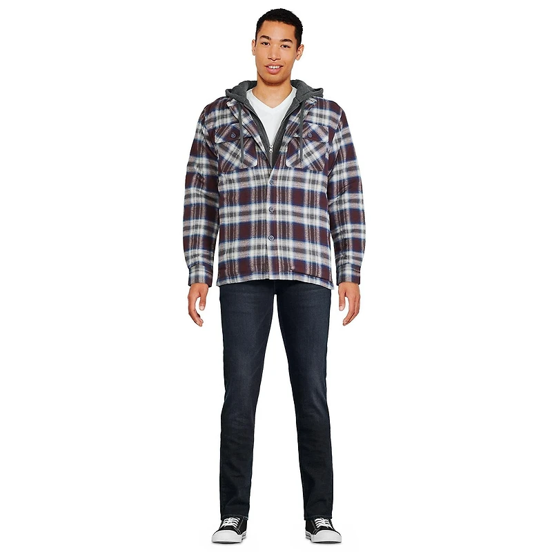 George Men's Flannel Shirt Jacket with Fleece Hood
