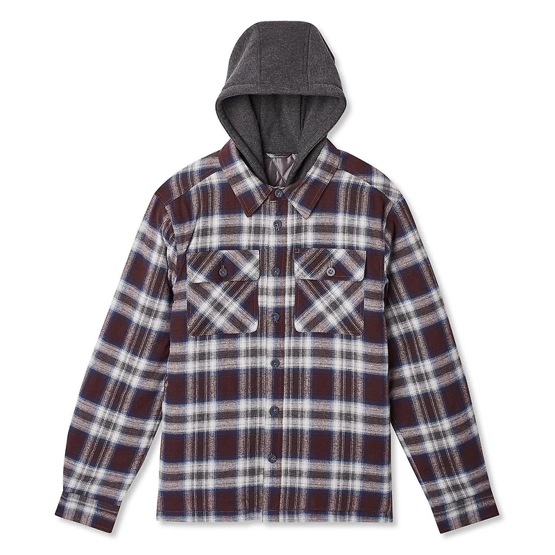 George Men's Flannel Shirt Jacket with Fleece Hood