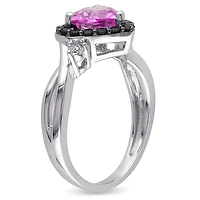 Tangelo 1.88 Carat T.G.W. Created Pink Sapphire, Black Spinel and Diamond-Accent Sterling Silver Heart Ring