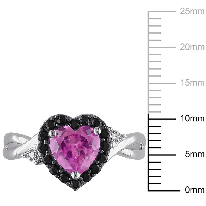 Tangelo 1.88 Carat T.G.W. Created Pink Sapphire, Black Spinel and Diamond-Accent Sterling Silver Heart Ring