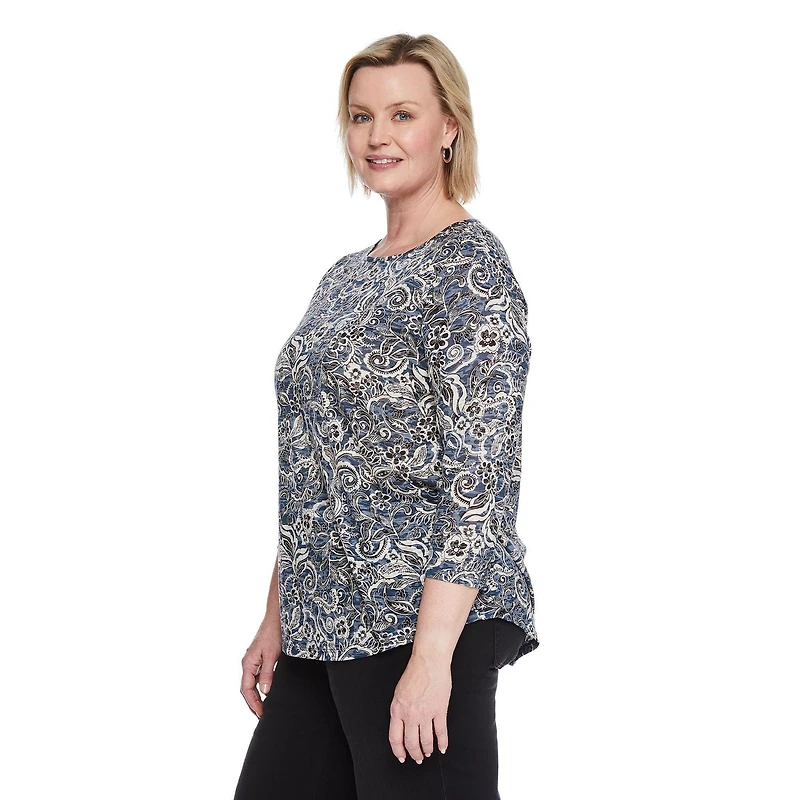 Iyla Women's Plus 3/4 Sleeve Burnout Tee, Sizes 1X-4X
