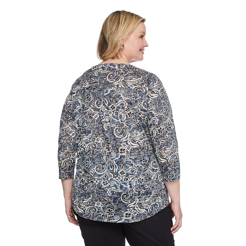 Iyla Women's Plus 3/4 Sleeve Burnout Tee, Sizes 1X-4X
