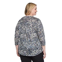 Iyla Women's Plus 3/4 Sleeve Burnout Tee, Sizes 1X-4X