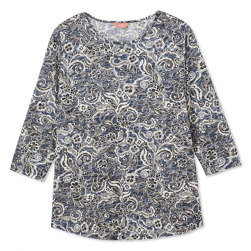 Iyla Women's Plus 3/4 Sleeve Burnout Tee, Sizes 1X-4X