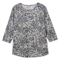 Iyla Women's Plus 3/4 Sleeve Burnout Tee, Sizes 1X-4X