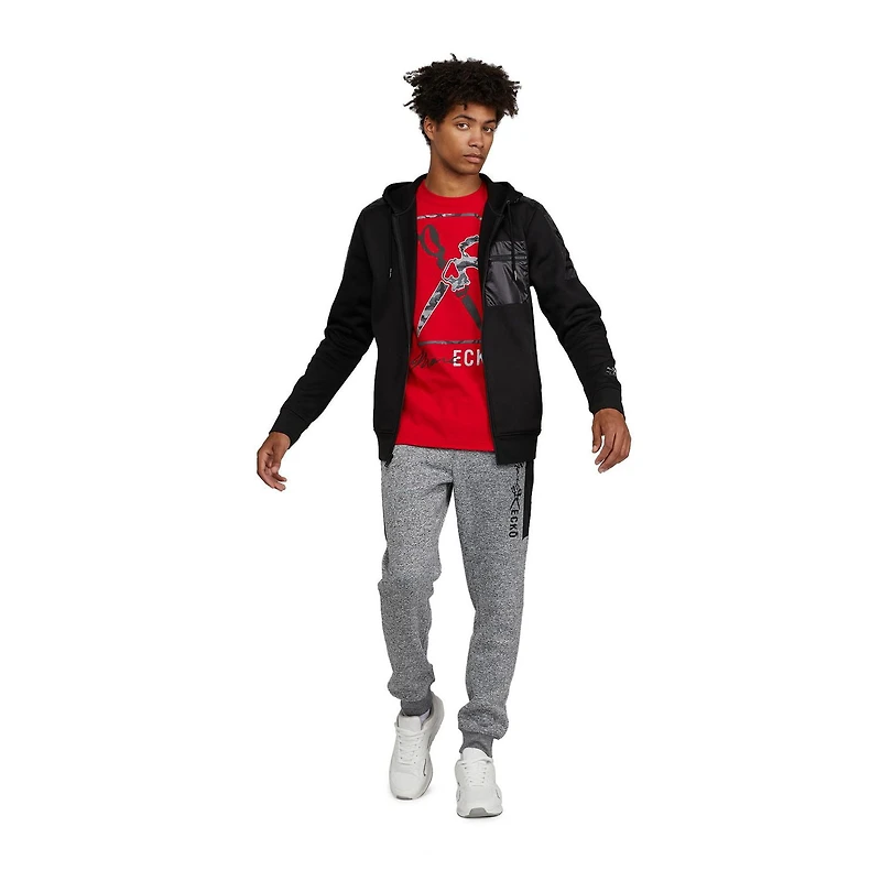 Mark Ecko Men’s Logo Zip-Up Hoodie with Shoulder Overlay