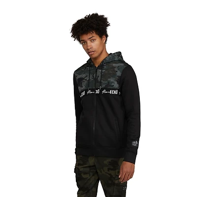 Mark Ecko Men’s Logo Zip-Up Hoodie with Chest and Hood Overlay