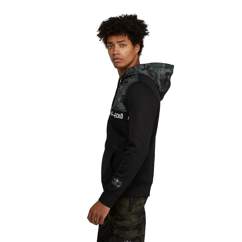Sweat à capuche zippé avec logo Mark Ecko pour hommes avec superposition sur la poitrine et la capuche