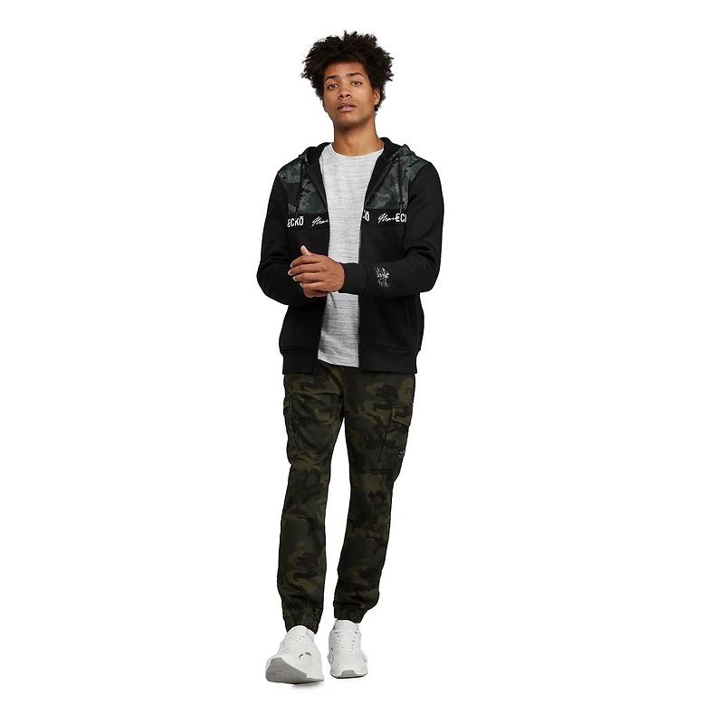 Sweat à capuche zippé avec logo Mark Ecko pour hommes avec superposition sur la poitrine et la capuche