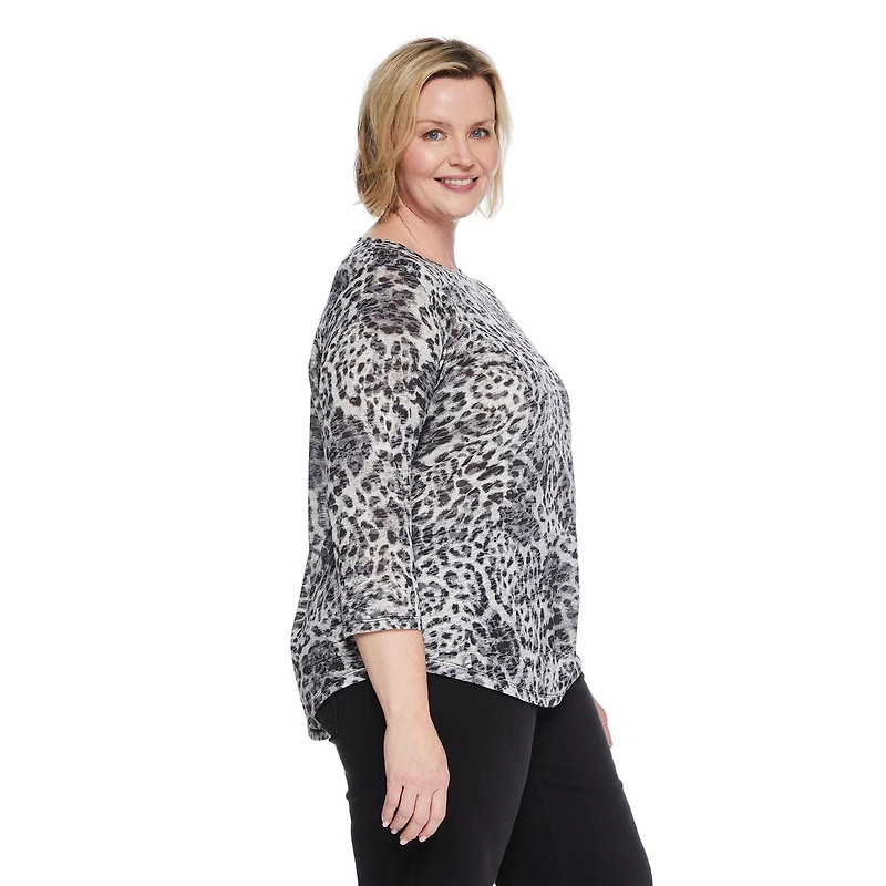 T-shirt à manches 3/4 motif usé Iyla Plus pour femmes Tailles 1X-4X