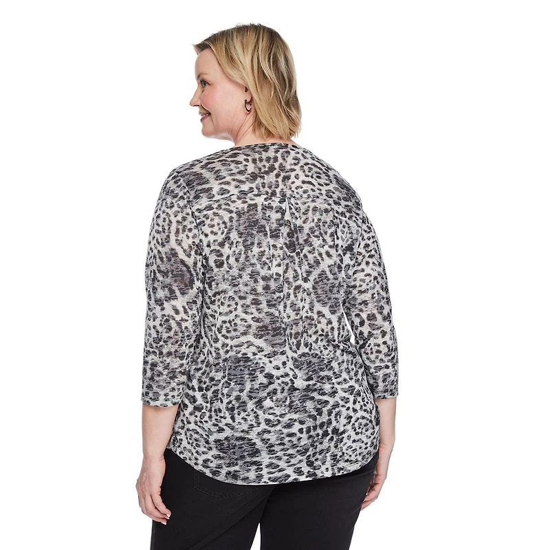 T-shirt à manches 3/4 motif usé Iyla Plus pour femmes Tailles 1X-4X