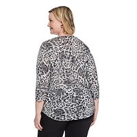 T-shirt à manches 3/4 motif usé Iyla Plus pour femmes Tailles 1X-4X