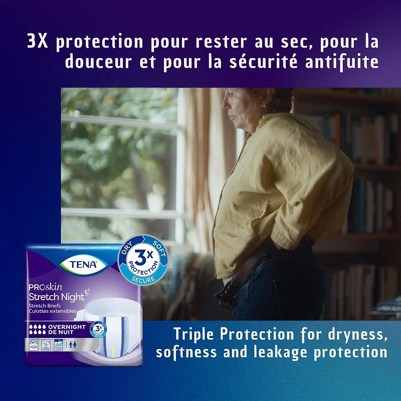 TENA ProSkin Stretch Brief for Men and Women, Overnight Absorbency, Unisex, Medium 12 Count., Protect against leakage.
