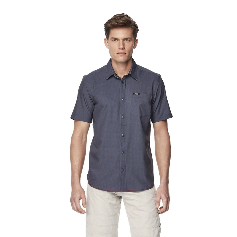 Dark Black Men's Short-Sleeve Patterned Button-Down Shirt