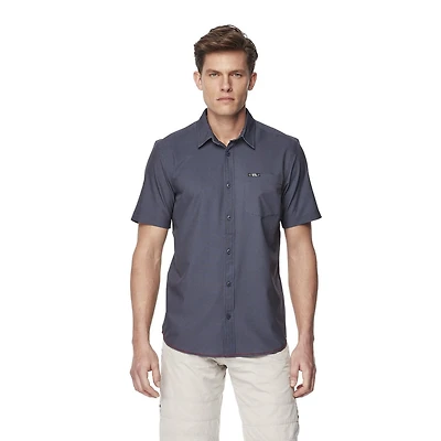 Dark Black Men's Short-Sleeve Patterned Button-Down Shirt