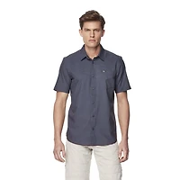 Dark Black Men's Short-Sleeve Patterned Button-Down Shirt