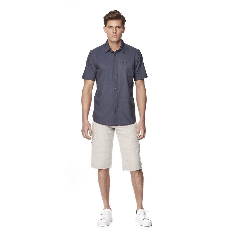 Dark Black Men's Short-Sleeve Patterned Button-Down Shirt