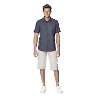 Dark Black Men's Short-Sleeve Patterned Button-Down Shirt